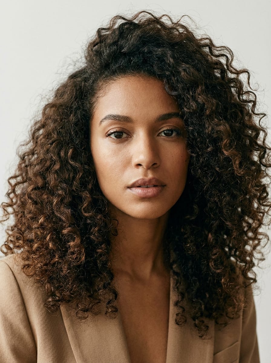 Lange Locken mit Seitenscheitel - Locken Frisur für lange Haare